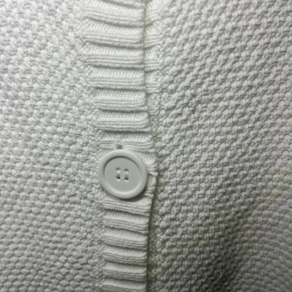 L.L.Bean Sweater Cardigan White Honeycomb Knit Chunky Spring Cottagecore M - Picture 2 of 7